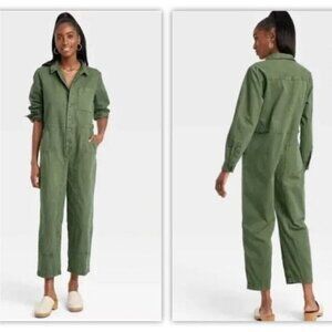 Universal Thread Women's Long Sleeve Button Front Boilersuit Green Size 0